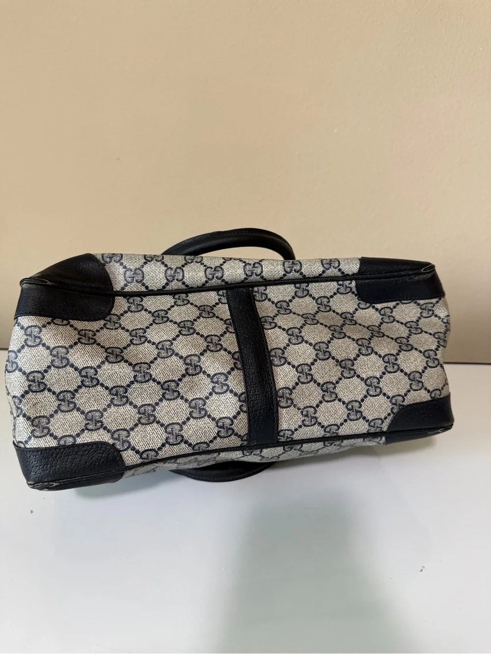 Vintage Navy Blue Gucci GG Supreme Mini Boston Bag - DAMAGED